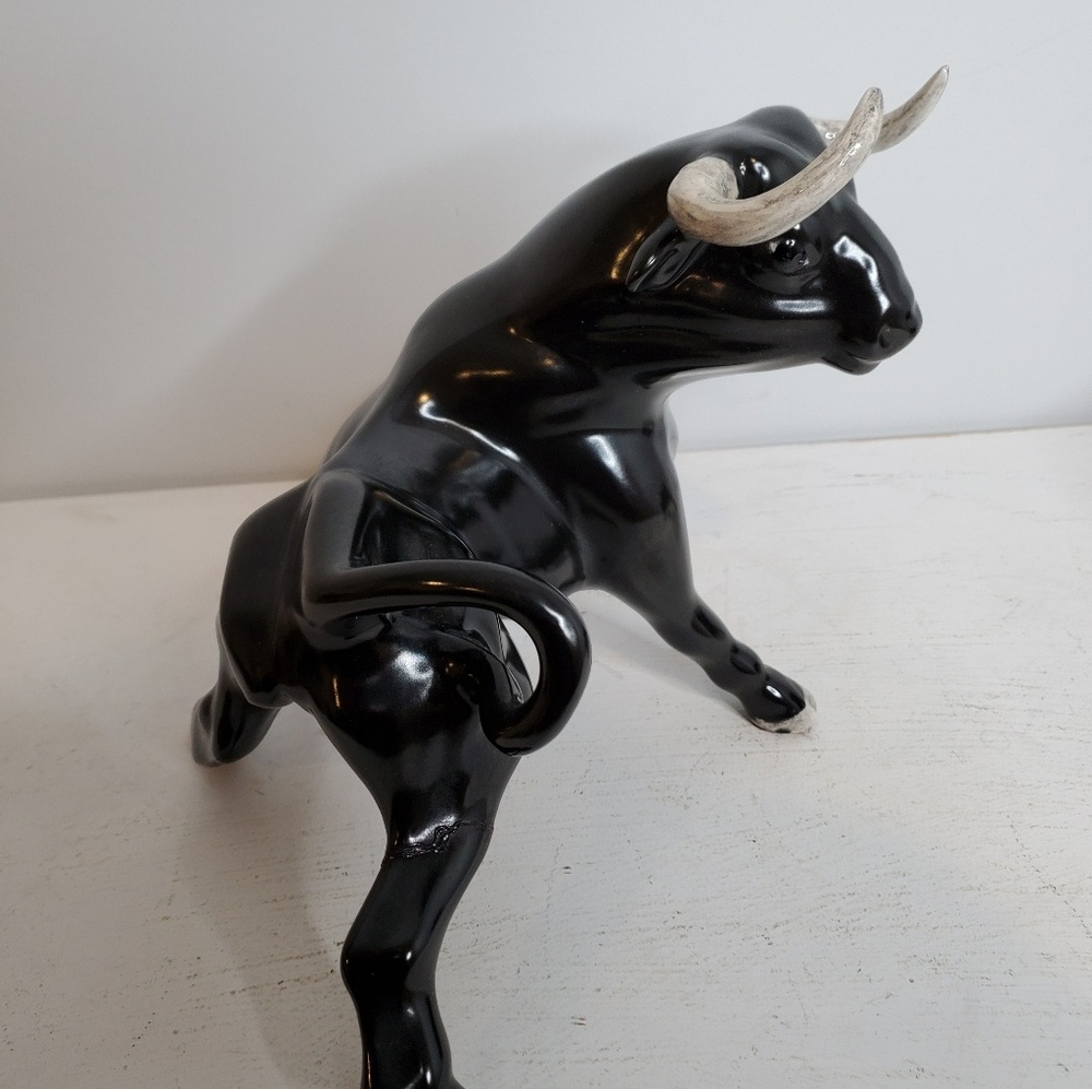 Vintage Ceramic Chocolate Brown Fighting Bulls - Picture 6 of 8